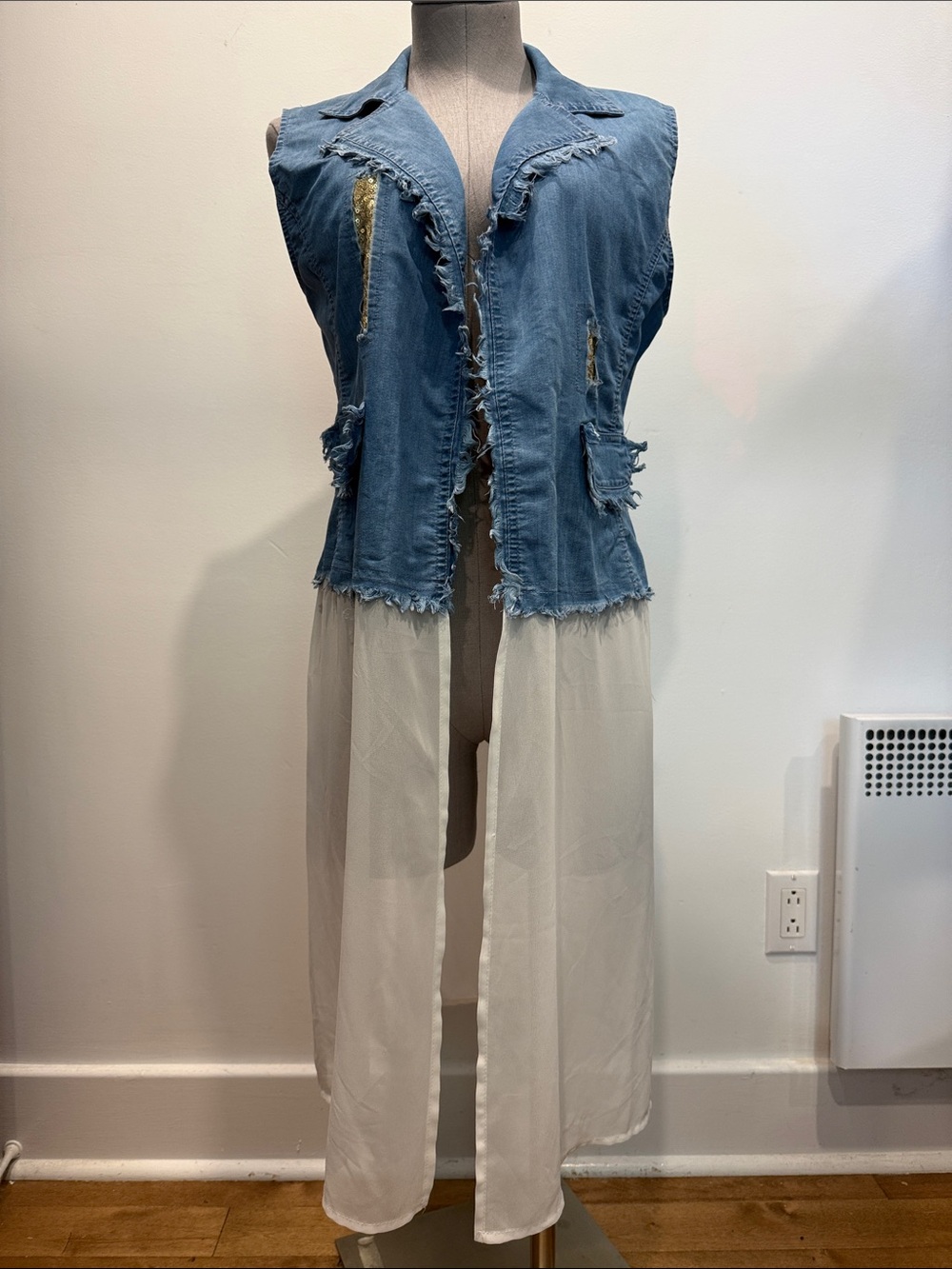 Tricotto Blue Denim Vest with White Sheer Panel